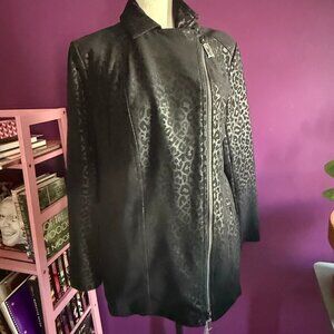 Chico's Faux Leather Black Cheetah Print Jacket | Size 8/10